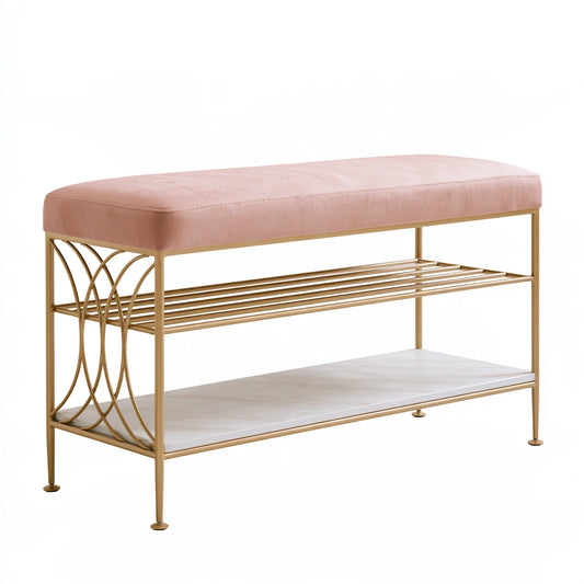 Banc à chaussures avec assise rembourrée aux lignes épurées, coloris gris