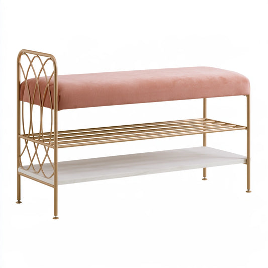Banc à chaussures avec assise rembourrée aux lignes épurées, coloris gris