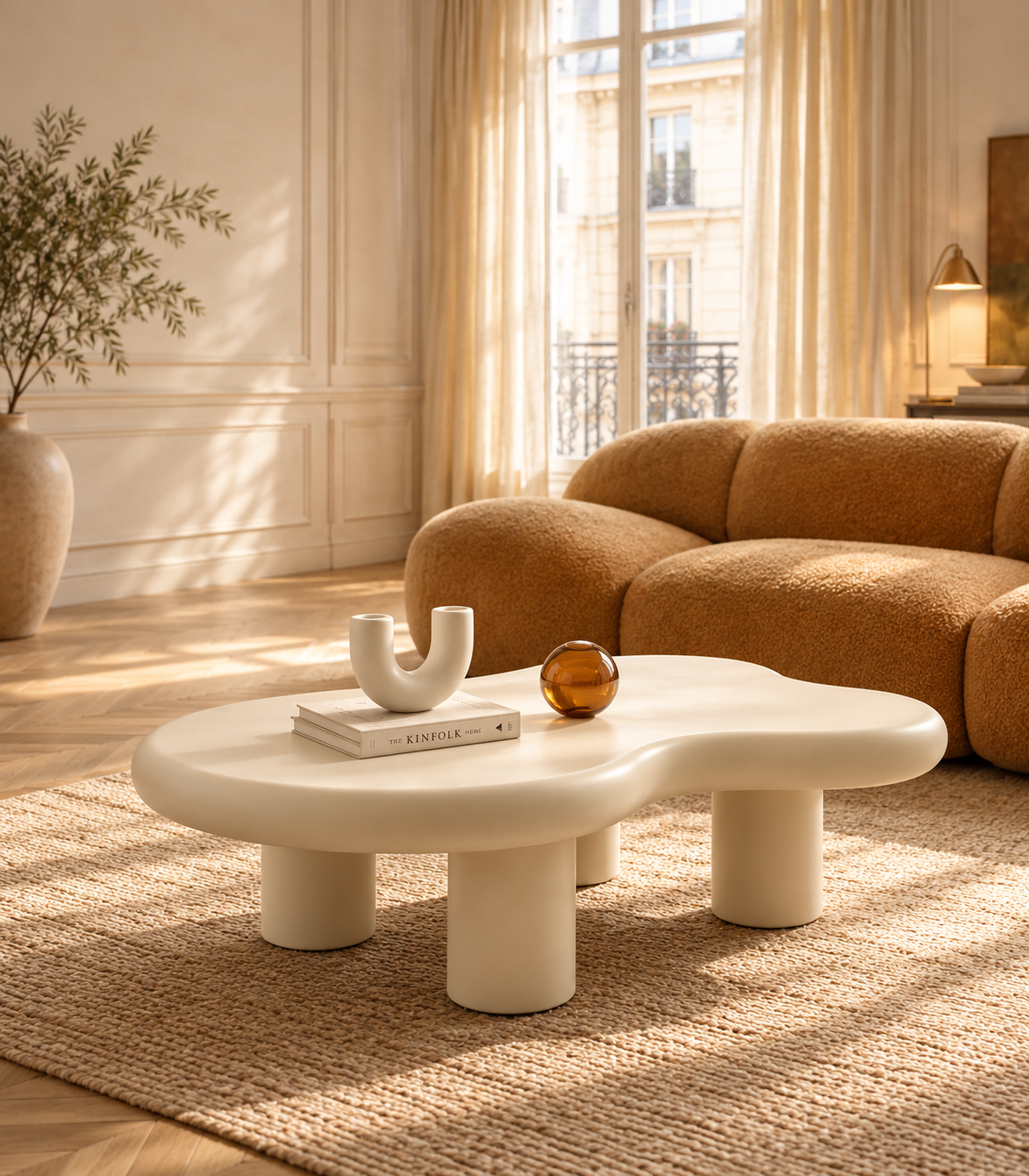 Salon contemporain aménagé avec du mobilier aux lignes douces